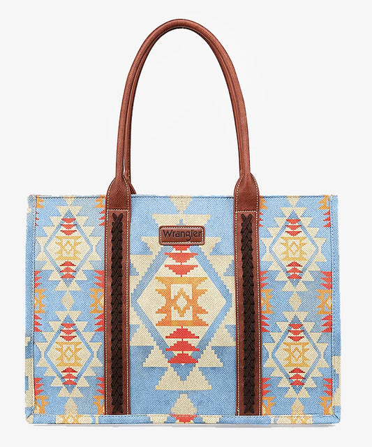 Wrangler Southwestern Pattern Dual Sided Print Canvas Wide Tote - Brown - WG22028119