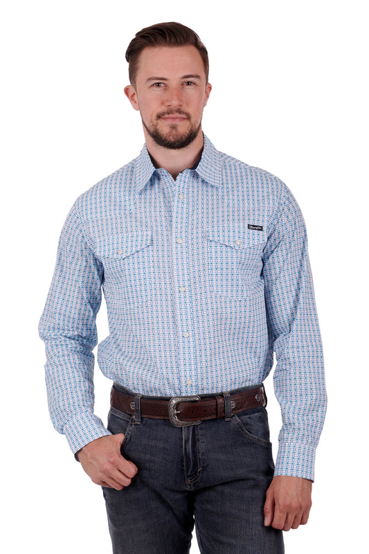 Wrangler Mens Joseph LS Shirt - Blue/Teal - X3S1111976