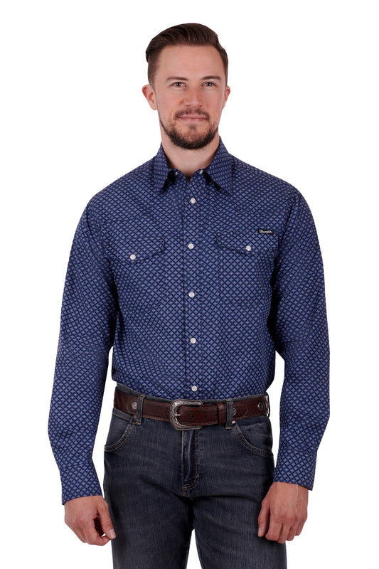 Wrangler Mens Piper LS Shirt - Navy/White - X3S1111978