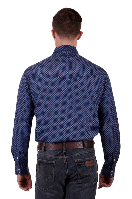 Wrangler Mens Piper LS Shirt - Navy/White - X3S1111978