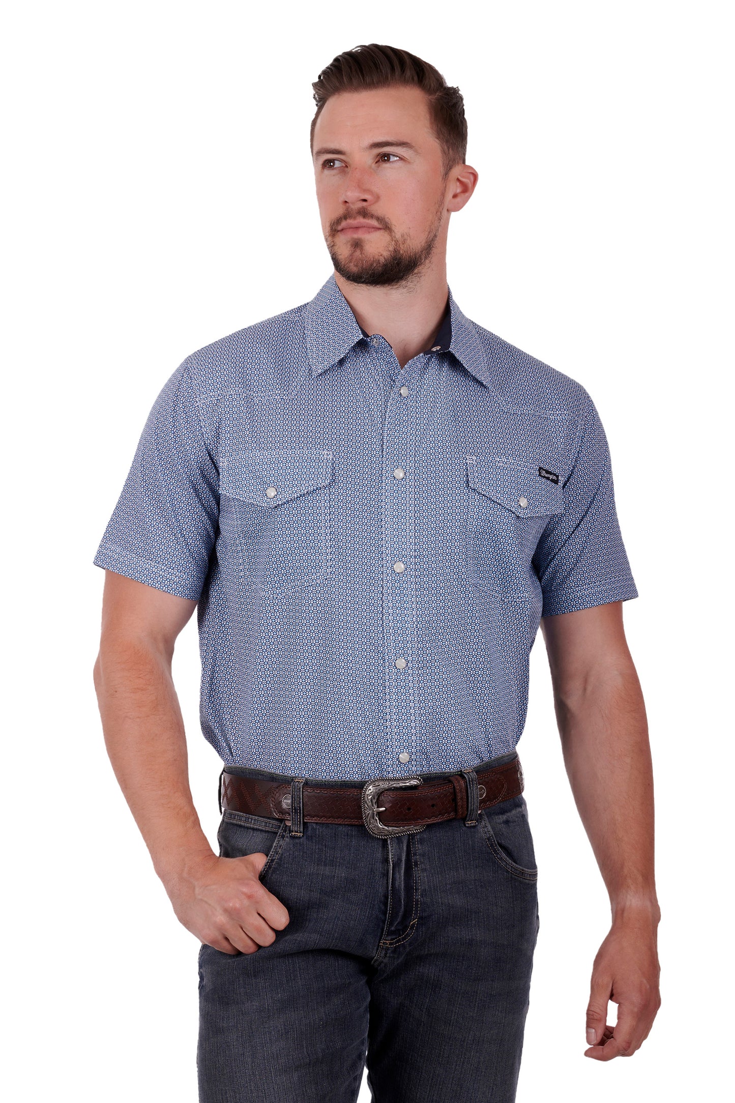 Wrangler Mens Graham S/S Shirt - Blue/White - X3S1117979