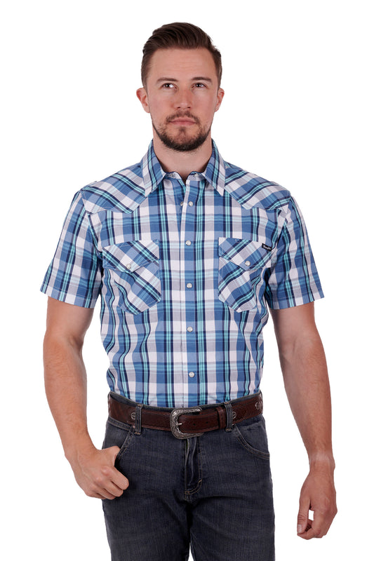 Wrangler Mens Callum S/S Shirt - Navy/Teal - X3S1117985