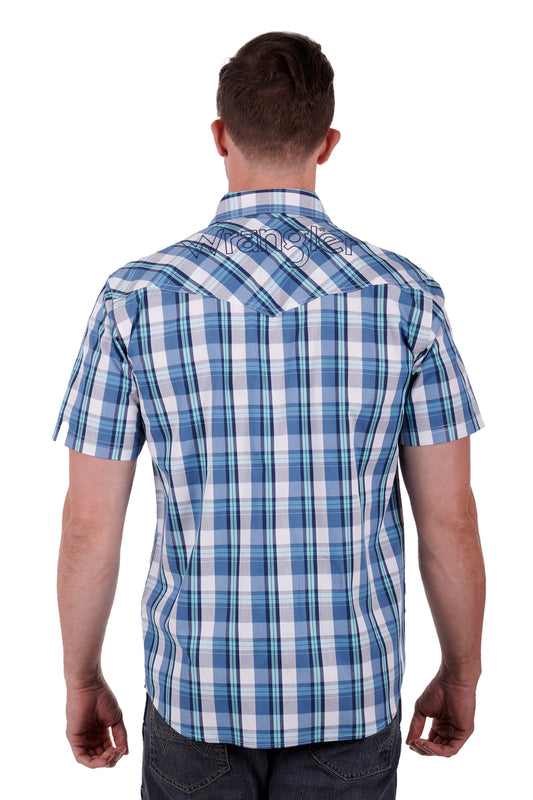 Wrangler Mens Callum S/S Shirt - Navy/Teal - X3S1117985