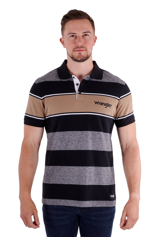 Wrangler Mens Andrew S/S Polo - Black/Tan - X3S1560989