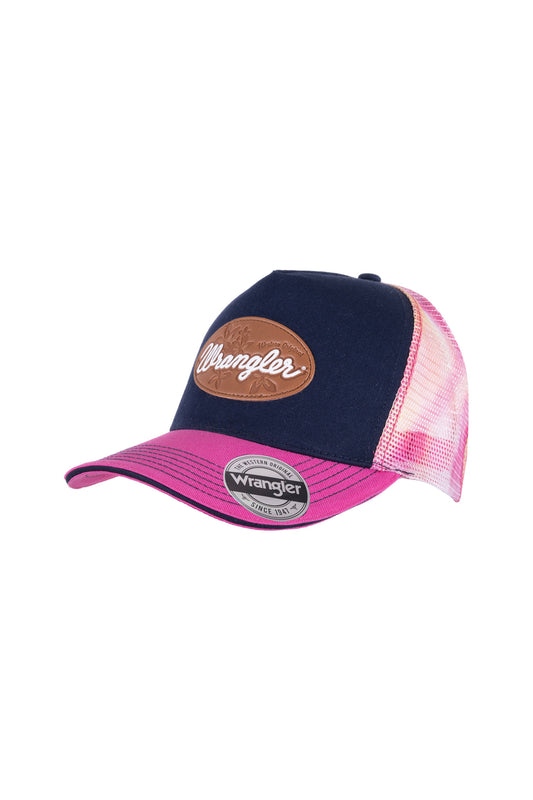 Wrangler Harmony High Profile  Ponytail Trucker Cap - Pink/Navy - X3S2946CAP