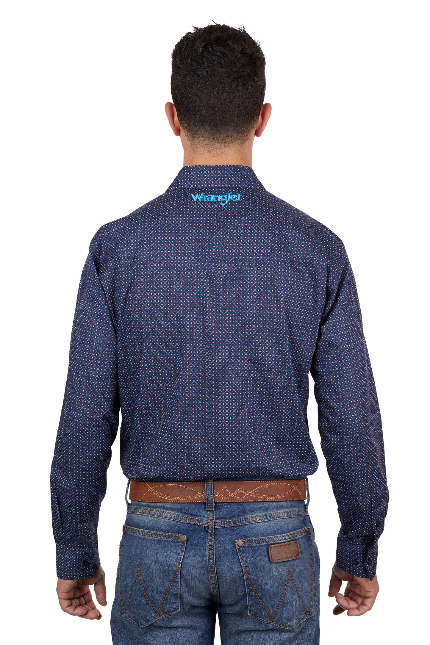 Wrangler Mens Cam Print Western Long Sleeved Shirt - Navy/Blue