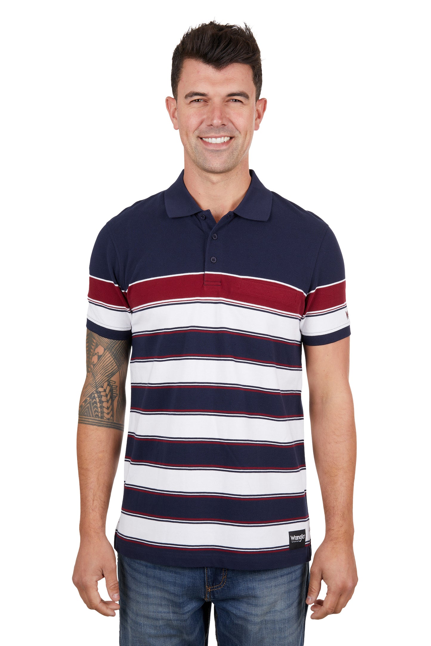 Wrangler Mens Dion 1 Pocket S/S Polo - Navy/Red