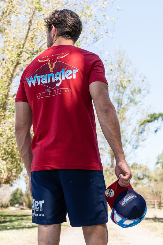 Wrangler Owen High Profile Trucker Cap - Navy/Red - X4S1940CAP