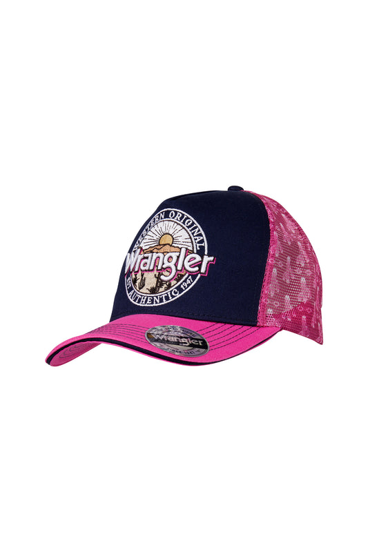 Wrangler Elsa High Profile Ponytail Trucker Cap - Navy/Pink - X4S2912CAP