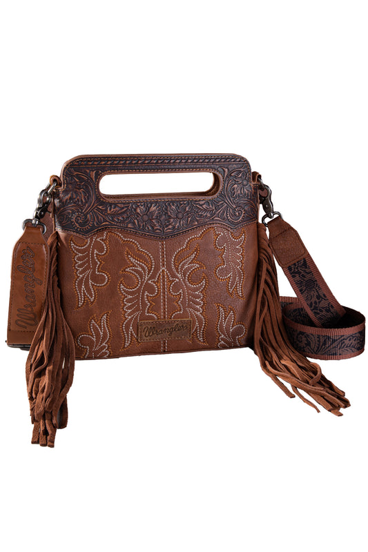 Wrangler Embroidered Fringe Crossbody Bag - Tan - X4S2961BAG