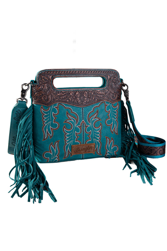 Wrangler Embroidered Fringe Crossbody Bag - Turquoise - X4S2961BAG