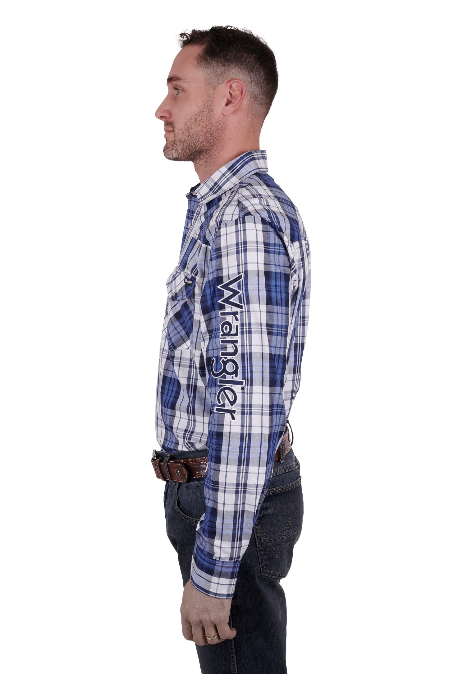 Wrangler Mens Albert Logo Check Long Sleeve Shirt - Blue/Teal