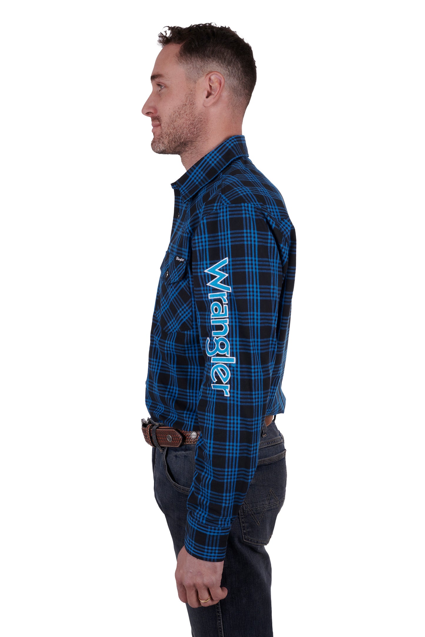 Wrangler Mens Logo Betts L/S Shirt - Black/Royal  - X4W1111002