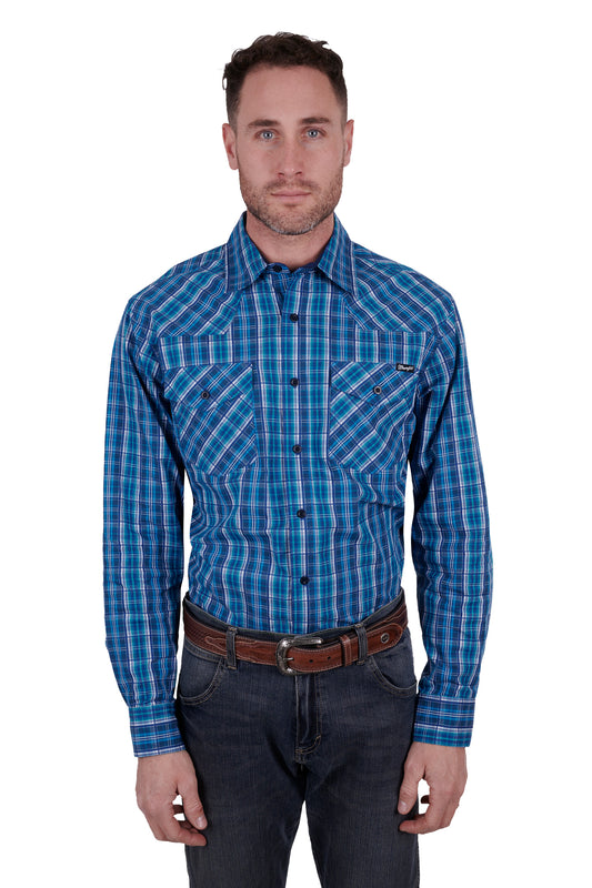 Wrangler Mens Mitchell Long Sleeve Shirt - Blue