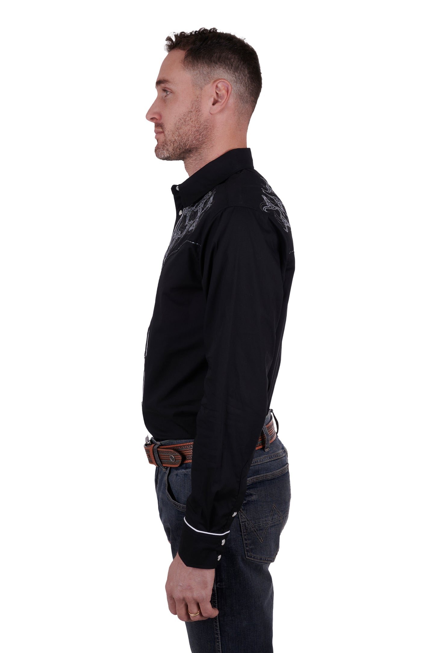 Wrangler Mens Dalton Embroidered  Long Sleeve Shirt - Black - X4W1113039