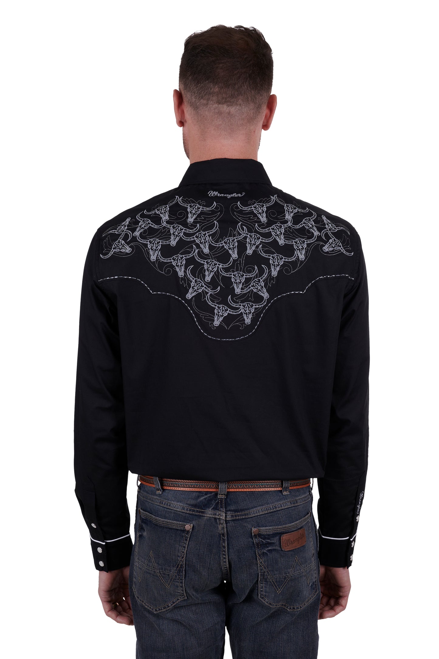 Wrangler Mens Dalton Embroidered  Long Sleeve Shirt - Black - X4W1113039