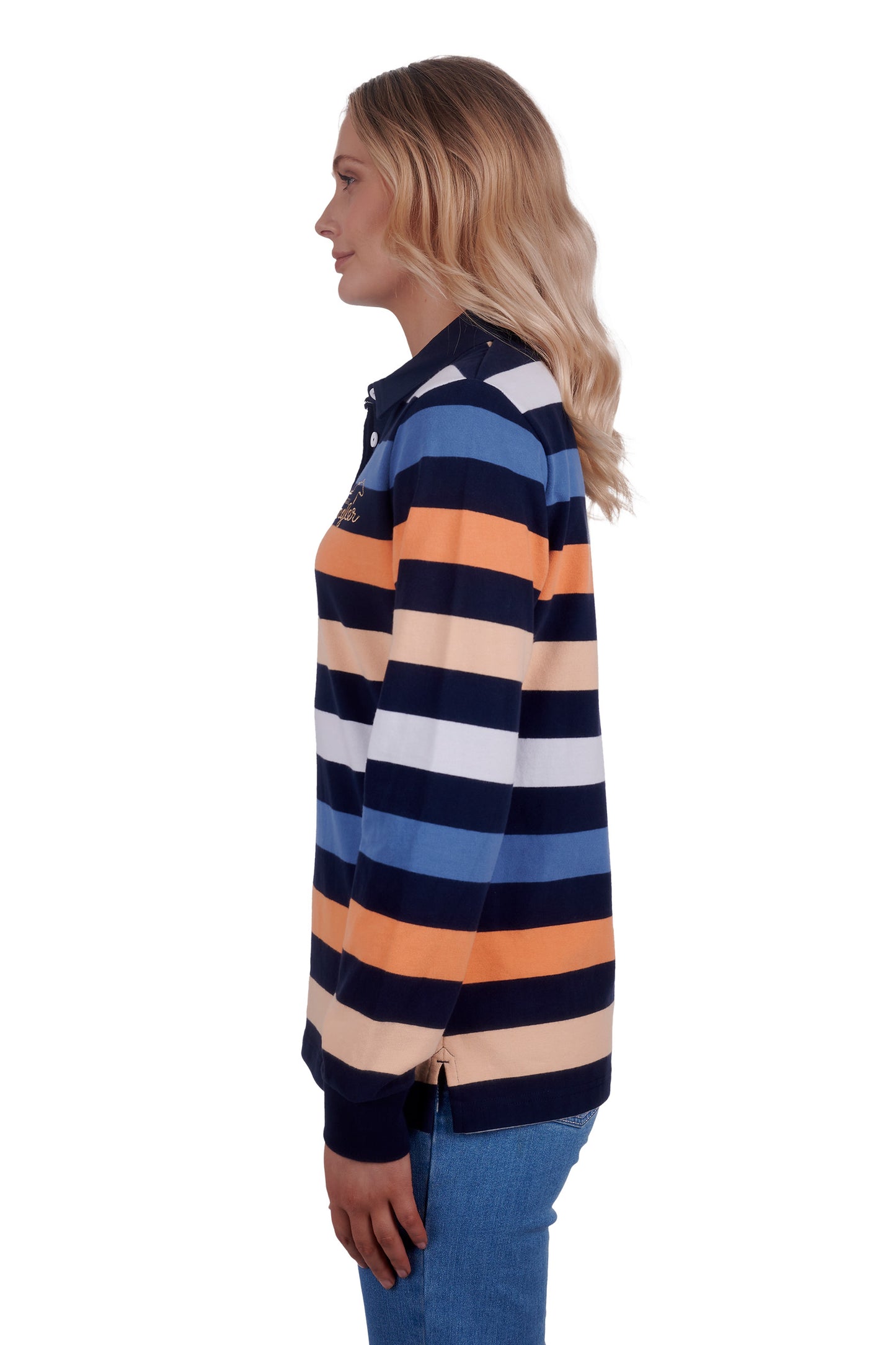 Wrangler Ladies Isabel Stripe Rugby - Navy/Orange - ON SALE