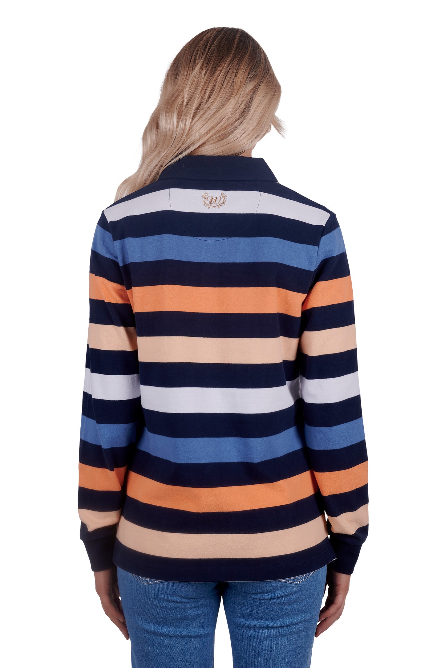 Wrangler Ladies Isabel Stripe Rugby - Navy/Orange - ON SALE