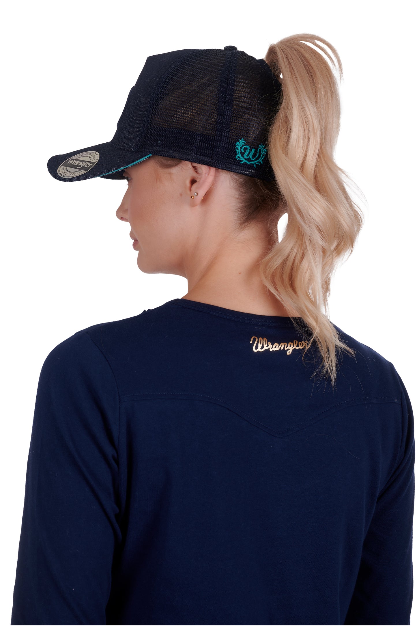 Wrangler Nat High Profile Ponytail Trucker Cap - Navy - X4W2994CAP