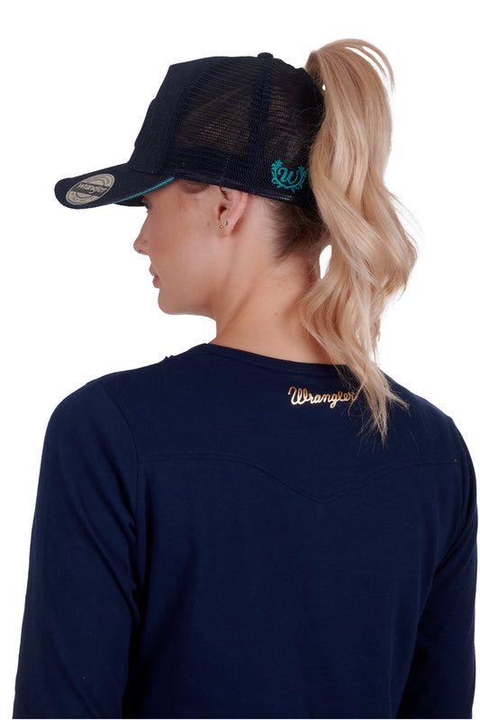 Wrangler Nat High Profile Ponytail Trucker Cap - Navy - X4W2994CAP