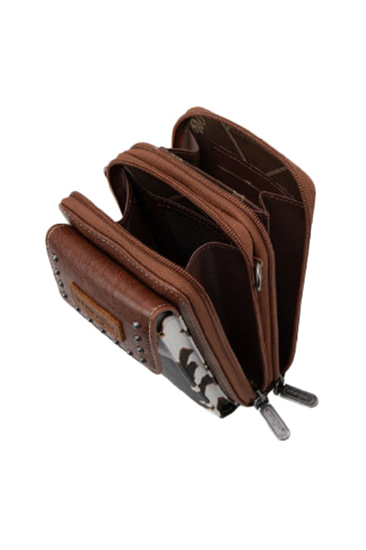Wrangler Cow Print Phone Wallet Bag - Dark Tan