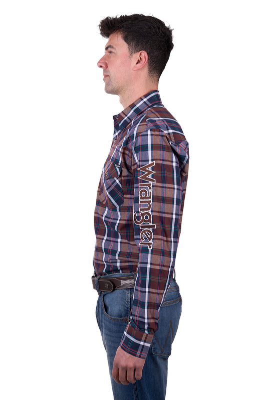 Wrangler Mens Milo Logo L/S Shirt - Tan/Navy - X5W1111227