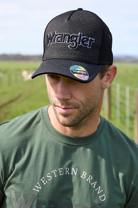 Wrangler Ben High Profile Trucker Cap - Charcoal and Marle