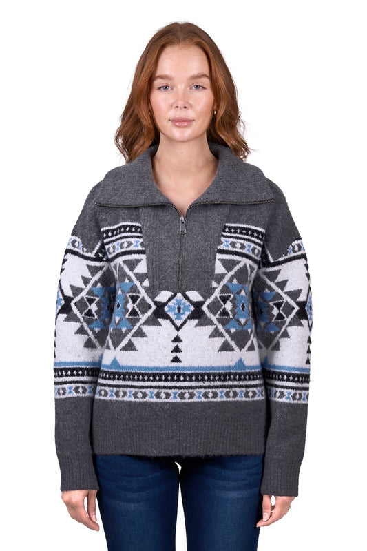 Wrangler Ladies Angie 1/4 Zip Knitted Pullover - Charcoal - ON SALE