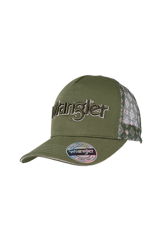 Wrangler Petra High Profile Ponytail Trucker Cap - Olive
