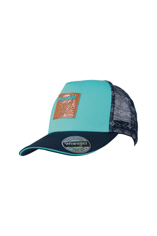 Wrangler Quinn High Profile Ponytail Trucker Cap - Aqua/Navy