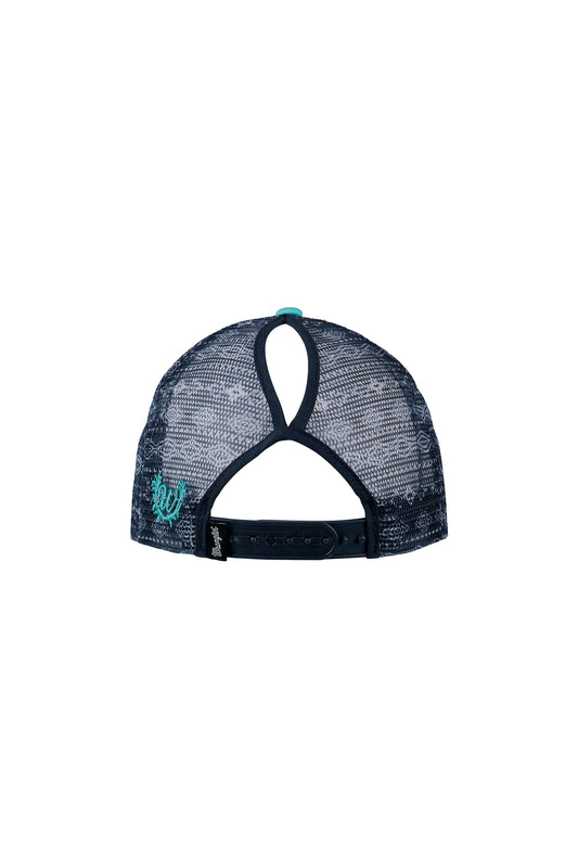 Wrangler Quinn High Profile Ponytail Trucker Cap - Aqua/Navy