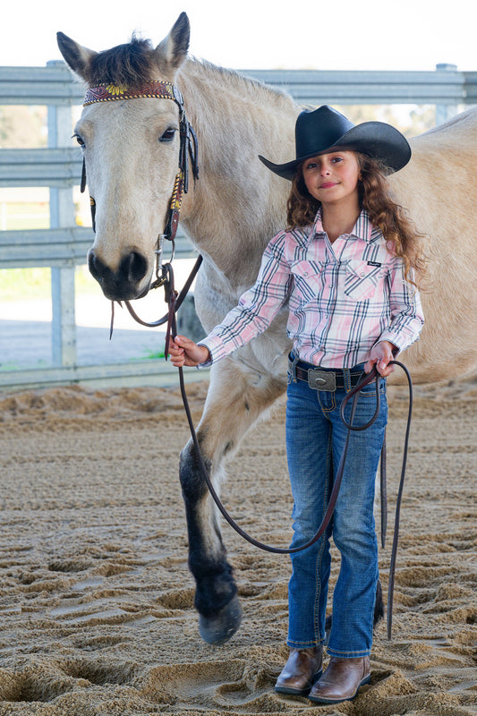 Wrangler Girls Pheobe Check L/S Shirt - Pink