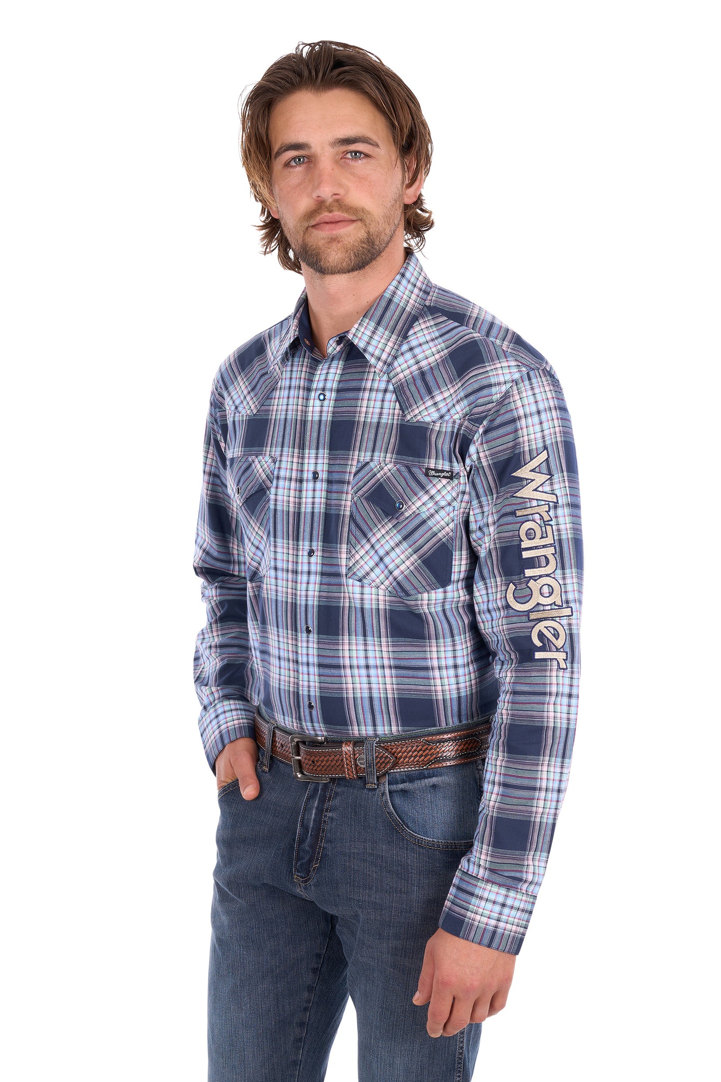 Wrangler Mens Mario Check Logo L/S Shirt - X6S1111660