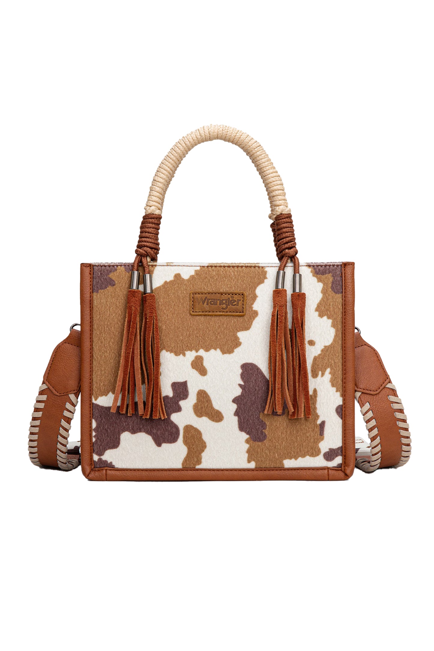 Wrangler Cow Print Tassel Crossbody Bag - X6W4901BAG - Tan