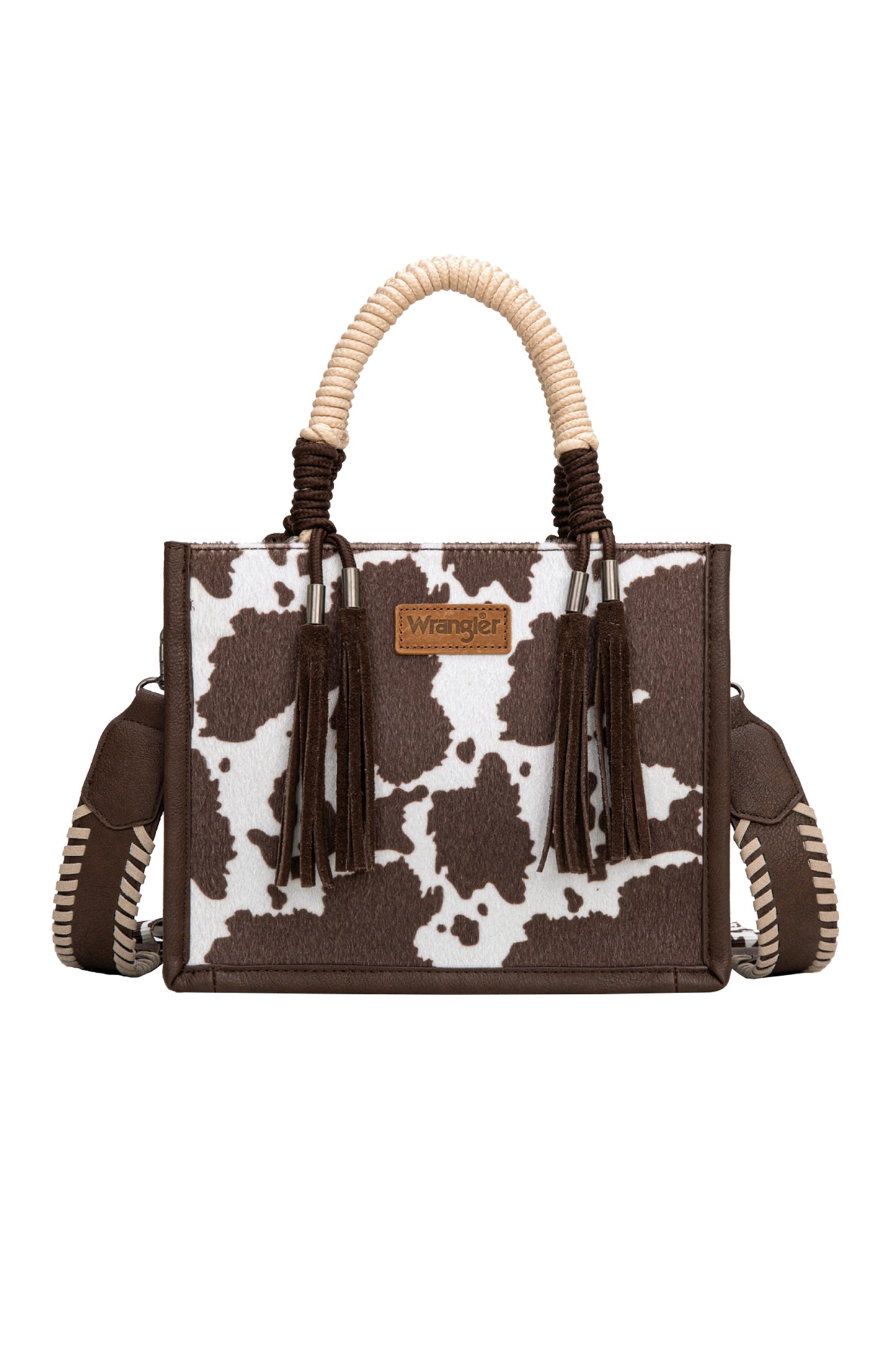 Wrangler Cow Print Tassel Crossbody Bag - X6W4901BAG - Chocolate