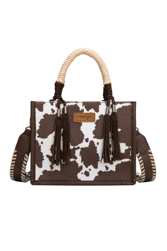 Wrangler Cow Print Tassel Crossbody Bag - X6W4901BAG - Chocolate