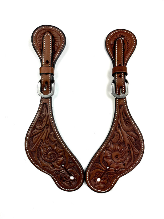 Ezy Ride Spur Strap shaped with Floral Stamping - Chocolate - NE-AC-163