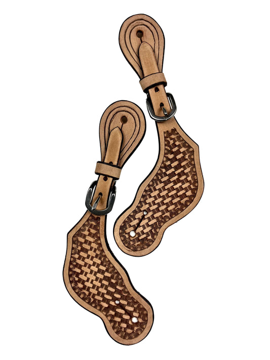 Ezy Ride Spur Strap shaped with Basket Stamping 2 Tone - Natural - NE-AC-169