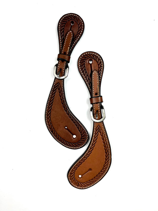 Ezy Ride Spur Strap Shaped with Rope Border Stamping - Dark Brown - NE-AE-152