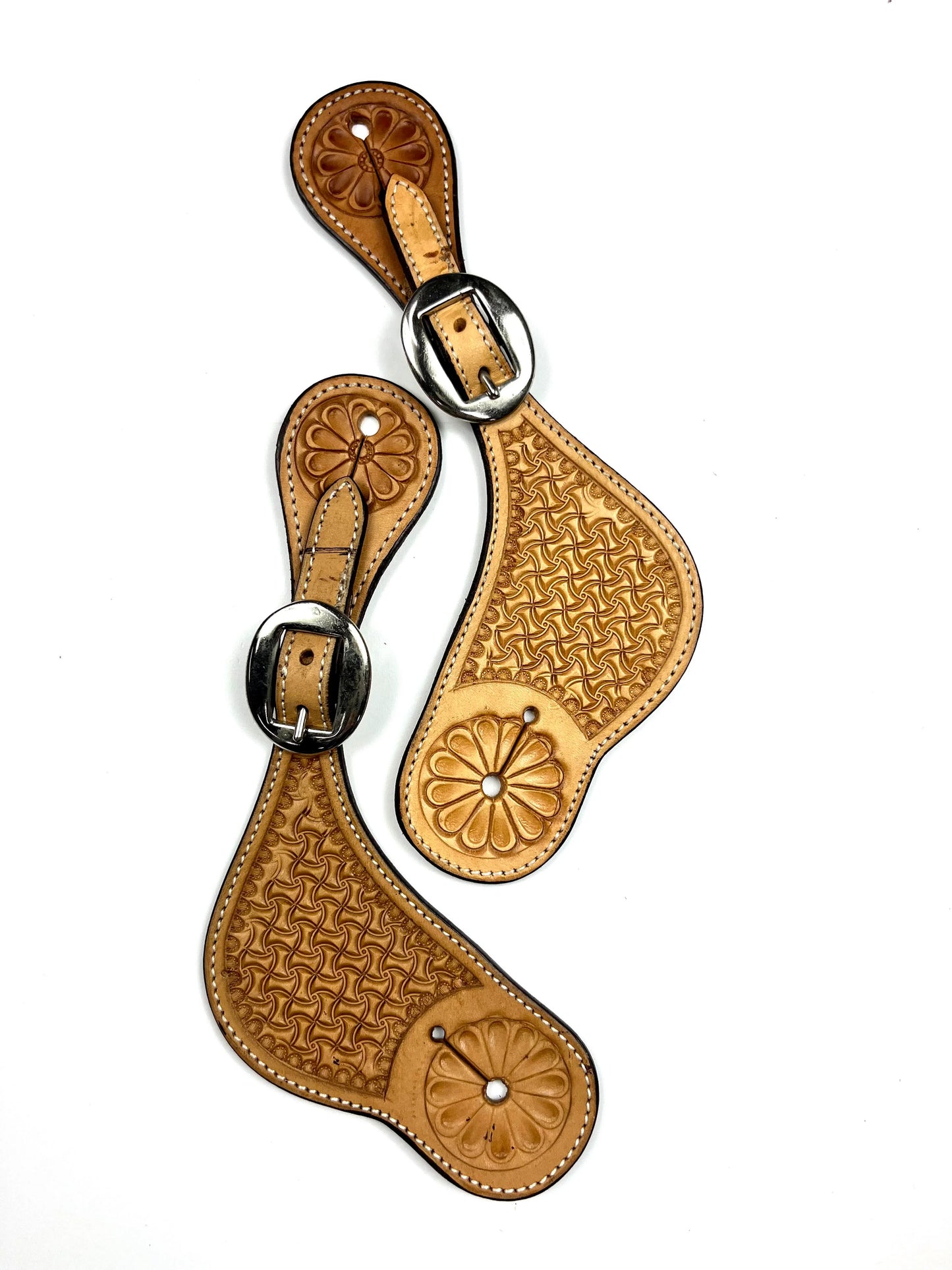 Ezy Ride Spur Strap Shaped with Weave Stamping and Flower End - Natural - NE-AE-153