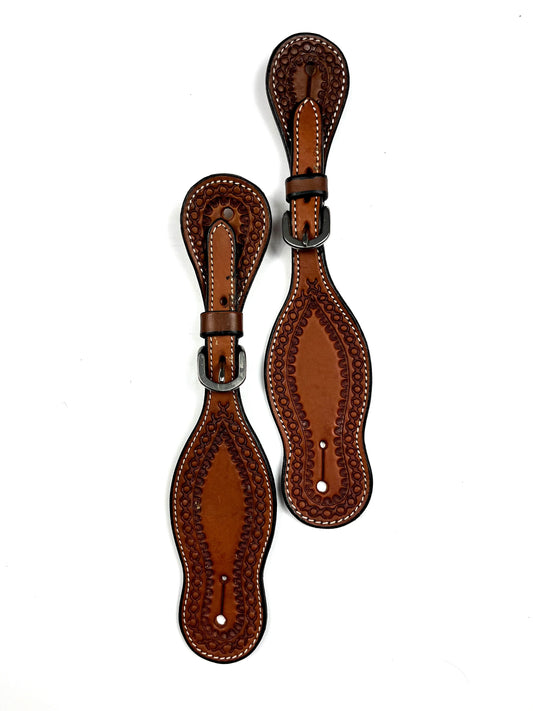 Ezy Ride Spur Strap with Continuous Barbwire Border Stamp - Chestnut - NE-AE-161