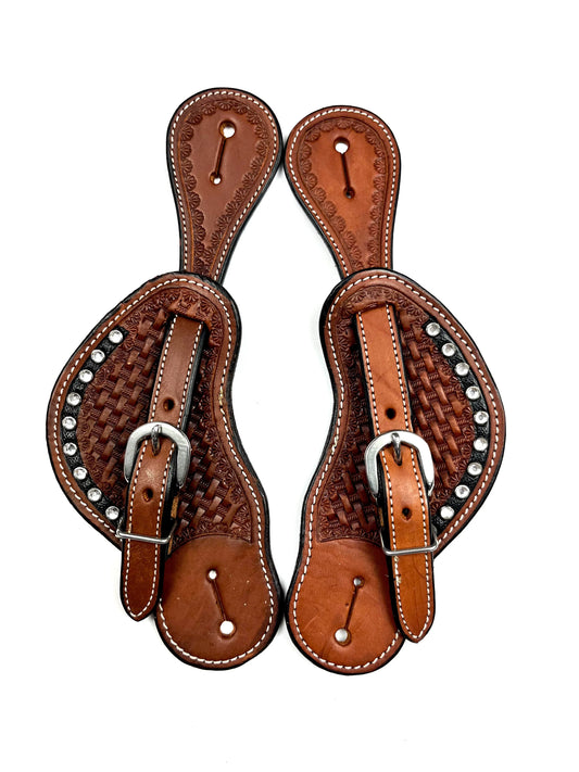 Ladies Ezy Ride Spur Strap Cowboy with Stamping and Prisms - Chestnut - NE-AG-149