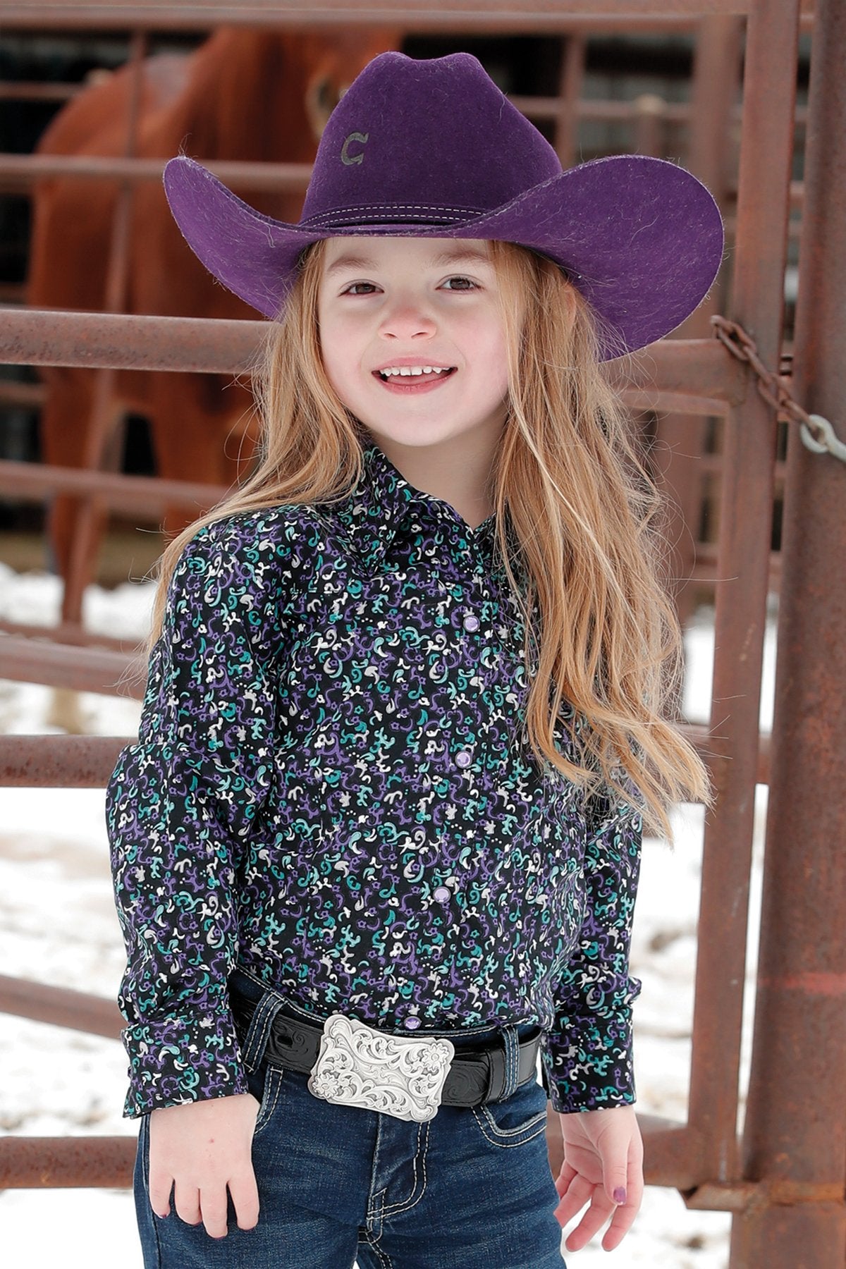 Cruel Girl Girls Print Western L/S Shirt - Black/Purple
