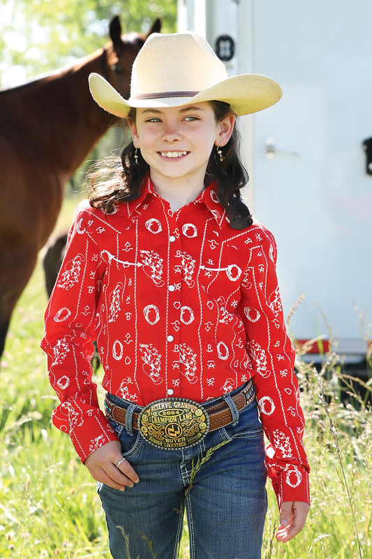 Cruel Girl Girls Cattle Brand Snap Front Shirt - Red