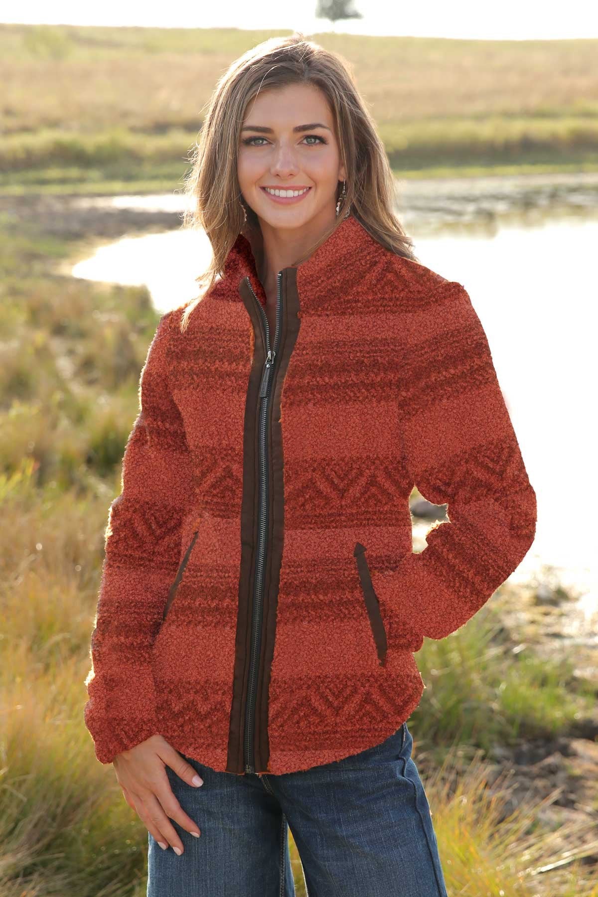 Cruel Denim Ladies Teddy Bear Fleece Jacket - Copper - ON SALE