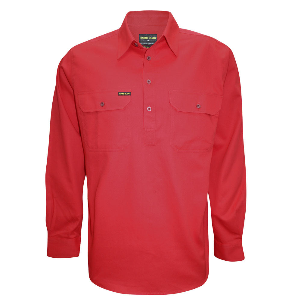 Hard Slog Mens H/Plkt L/S Shirt - Bright Red -HCP1101002