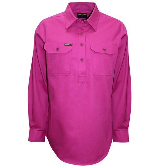 Hard Slog Ladies Half Plkt L/S Shirt - HCP2101002 - Fuschia