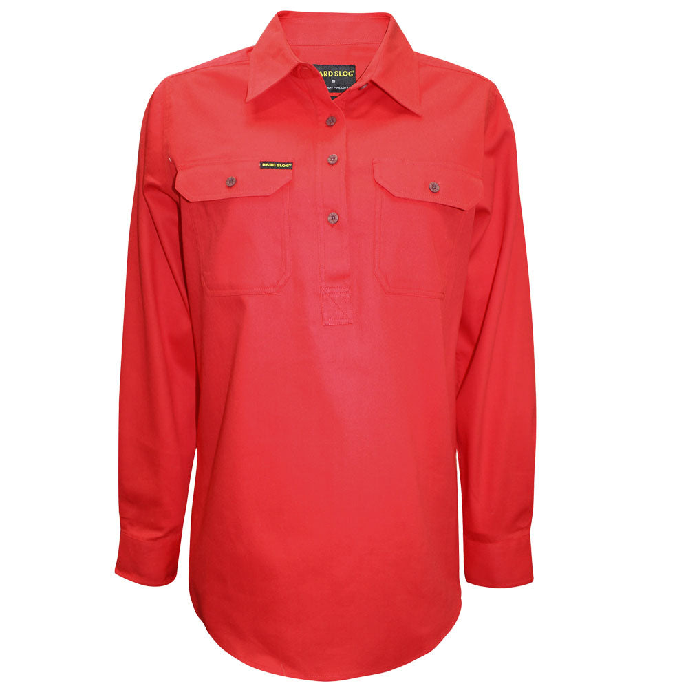 Hard Slog Ladies Half Plkt L/S Shirt - HCP2101002 - Red Poppy