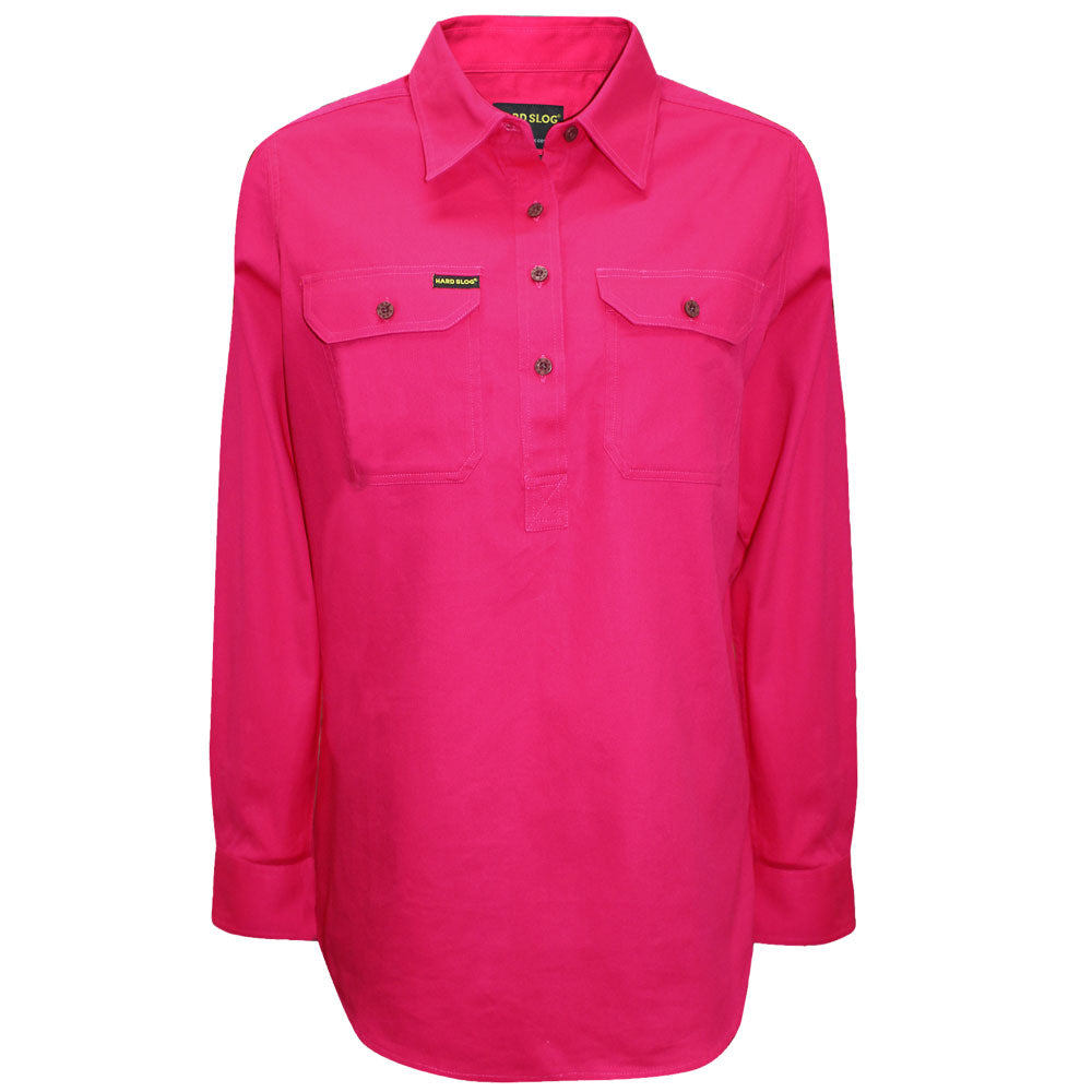 Hard Slog Ladies Half Plkt L/S Shirt - HCP2101002 - Bright Pink