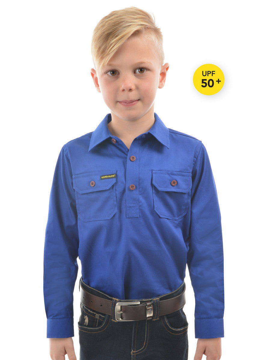 Hard Slog Kids Unisex Half Placket Light Cotton Shirt - Royal Blue